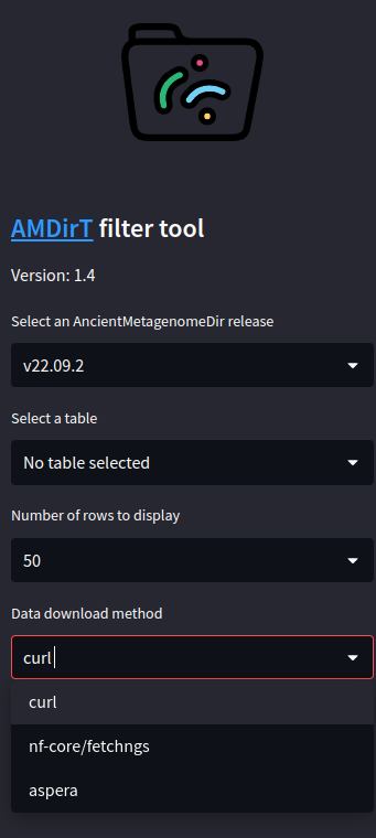 AMDirT side bar with download method menu