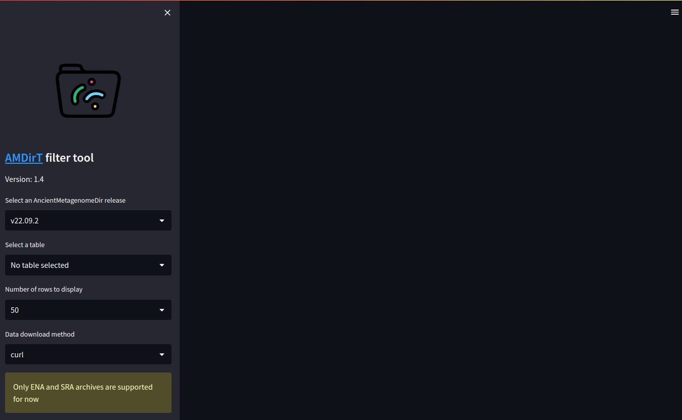 AMDirT welcome page with sidebar