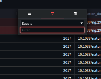 amdirt column configuration with row filtering options